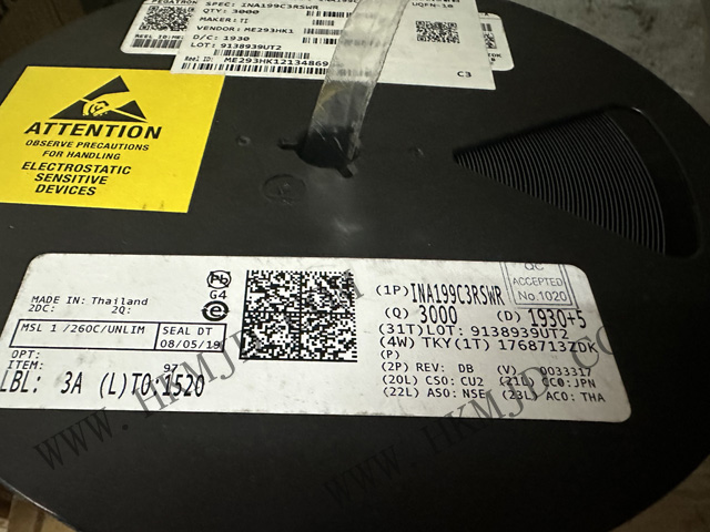 原裝出售TI INA199C3RSWR 26V，雙向電流感應放大器 10-UQFN -40 至 125