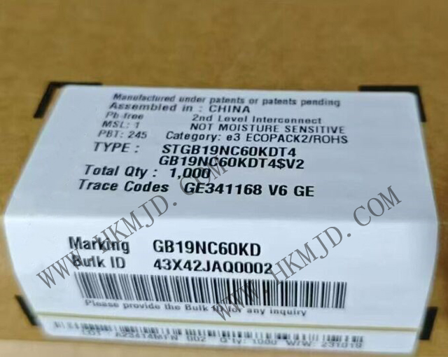 意法半導(dǎo)體功率晶體管_STGB19NC60KDT4_短路保護(hù)IGBT 20 A、600 V
