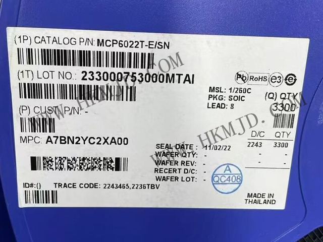 放大器 IC MCP6022T-E/SN 軌至軌輸入/輸出，10 MHz 運(yùn)算放大器