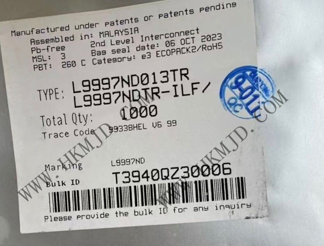 【ST原裝芯片】L9997ND013TR 雙半橋驅動器（SOIC-20）