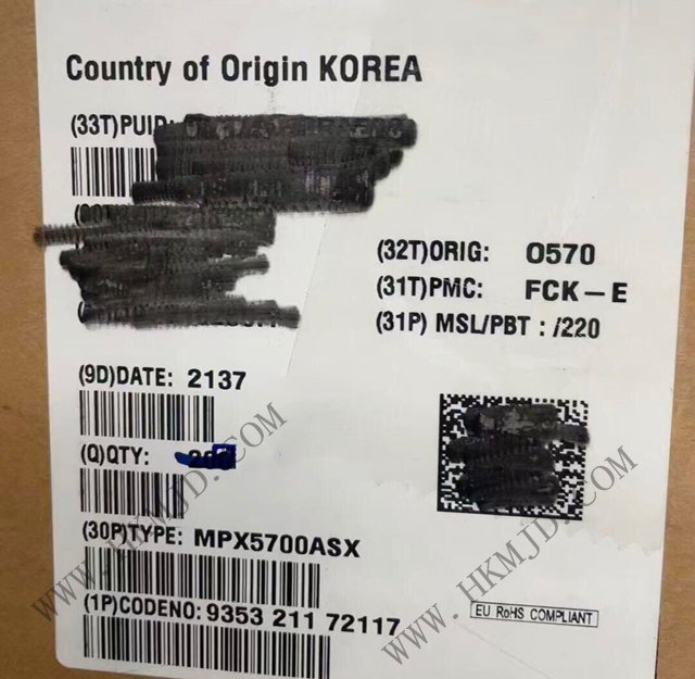 供應 NXP MPX5700ASX 0 至 700 kPa 集成壓阻式傳感器